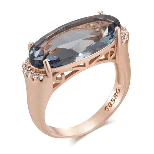 Rose Gold Large Grey Oval Zircon Cocktail Ring