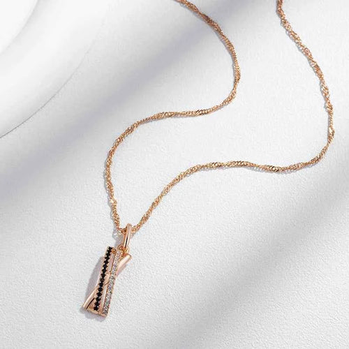 Rose Gold Black & White Zircon Crisscross Pendant Necklace