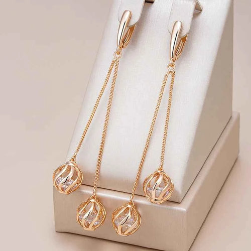 Rose Gold Caged Zircon Tassel Drop Earrings