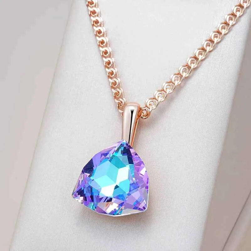 Rose Gold Triangular Color-Shift Zircon Pendant Necklace
