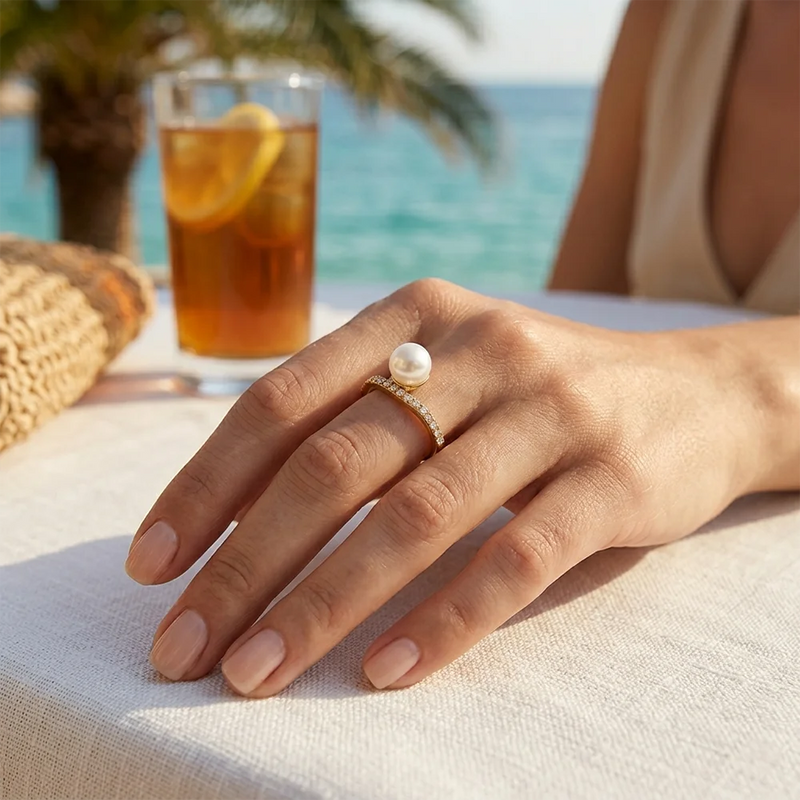 Pavé Band Pearl Stacking Ring