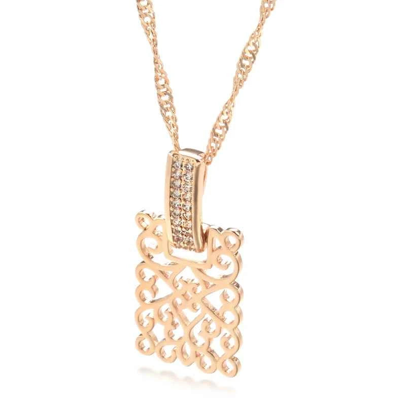 Rose Gold Filigree Zircon Pendant Necklace