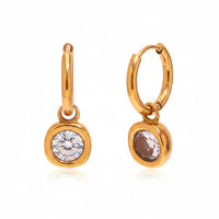 Bezel CZ Drop Hoop Earrings