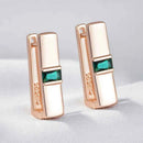 Rose Gold Geometric Green Zircon Drop Earrings