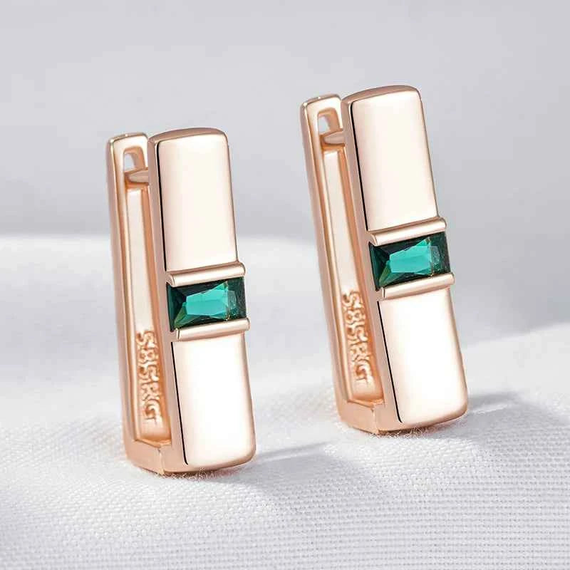 Rose Gold Geometric Green Zircon Drop Earrings