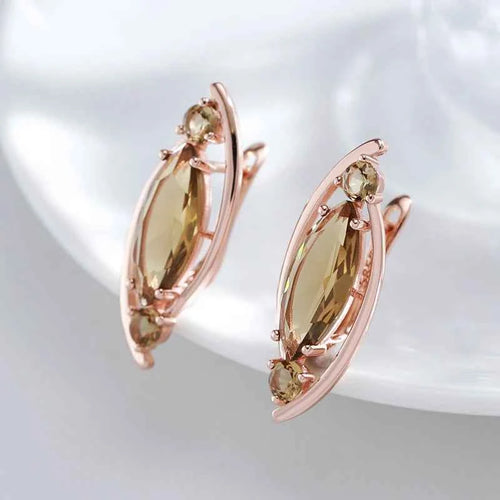 Rose Gold Light Brown Marquise Zircon Drop Earrings