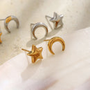 Asymmetrical Star Moon Stud Earrings - SEIYI