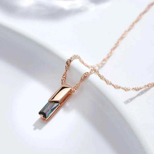 Rose Gold Colorful Zircon Bar Pendant Necklace