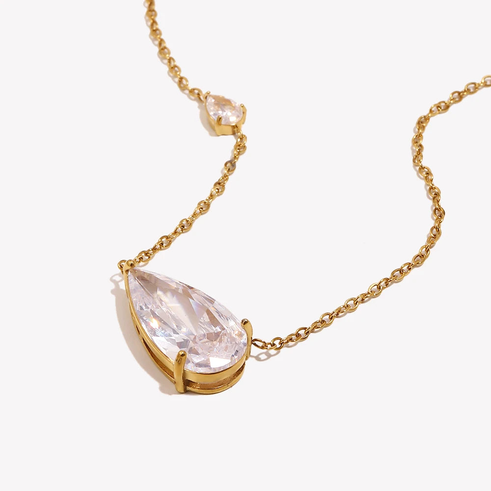 Dual Teardrop Crystal Necklace - SEIYI