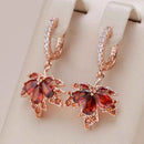 Rose Gold Red Zircon Maple Leaf Drop Earrings