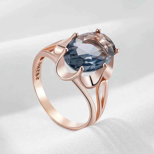 Rose Gold Grey Oval Zircon Cocktail Ring