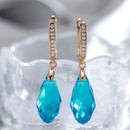 Rose Gold Blue Teardrop Zircon Drop Earrings