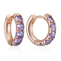 Rose Gold Purple Zircon Channel-Set Hoop Earrings