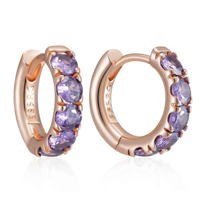Rose Gold Purple Zircon Channel-Set Hoop Earrings