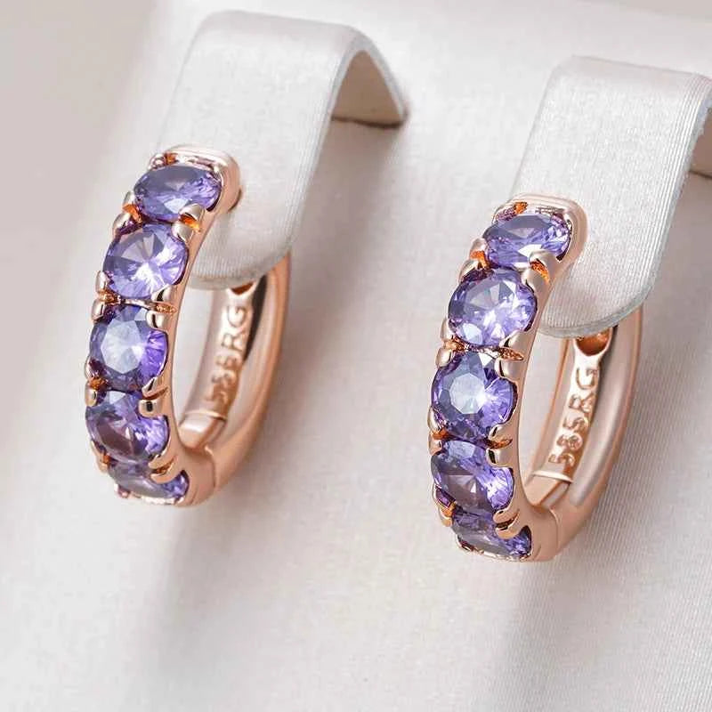 Rose Gold Purple Zircon Channel-Set Hoop Earrings