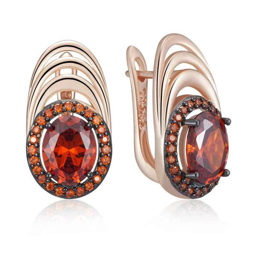 Rose Gold & Black Red Zircon Halo Drop Earrings