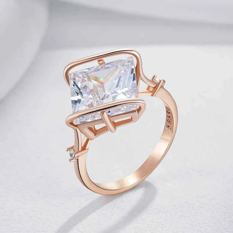 Bold Square-Cut White Zircon Rose Gold Ring