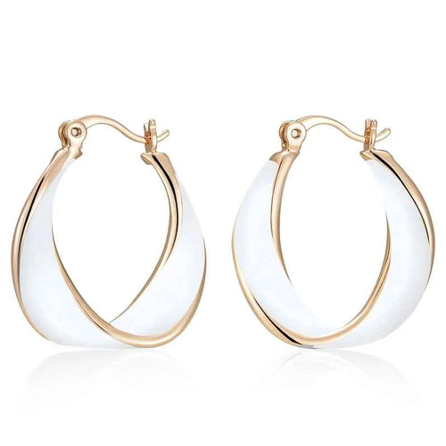 Rose Gold Twisted Enamel Hoop Earrings