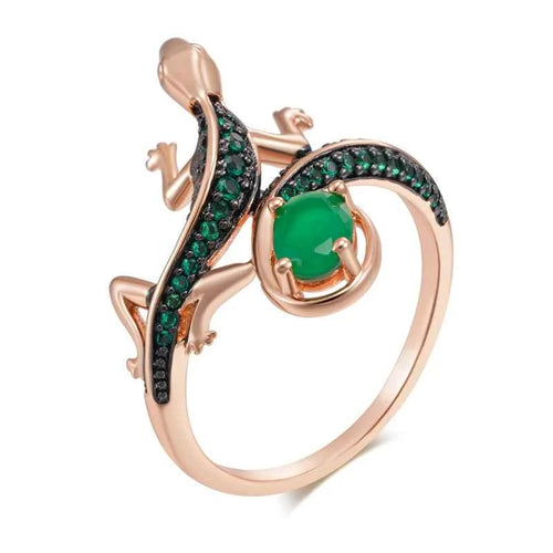 Rose Gold Green Zircon Lizard Statement Ring