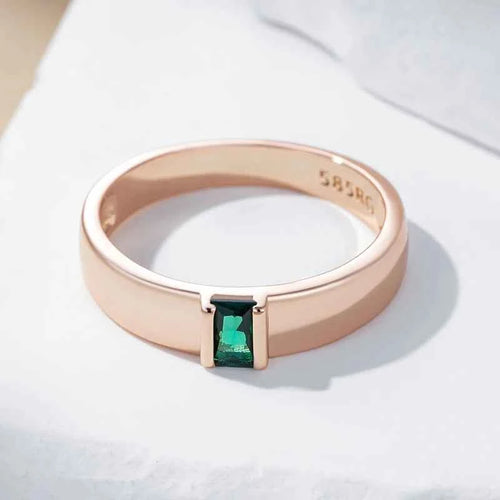 Emerald-Cut Green Zircon Minimalist Band Ring
