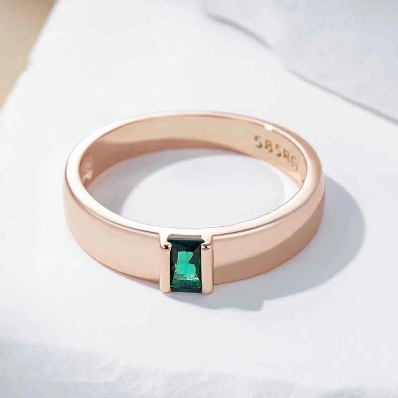 Emerald-Cut Green Zircon Minimalist Band Ring