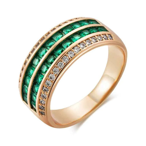Rose Gold Green & Clear Zircon Channel-Set Band Ring