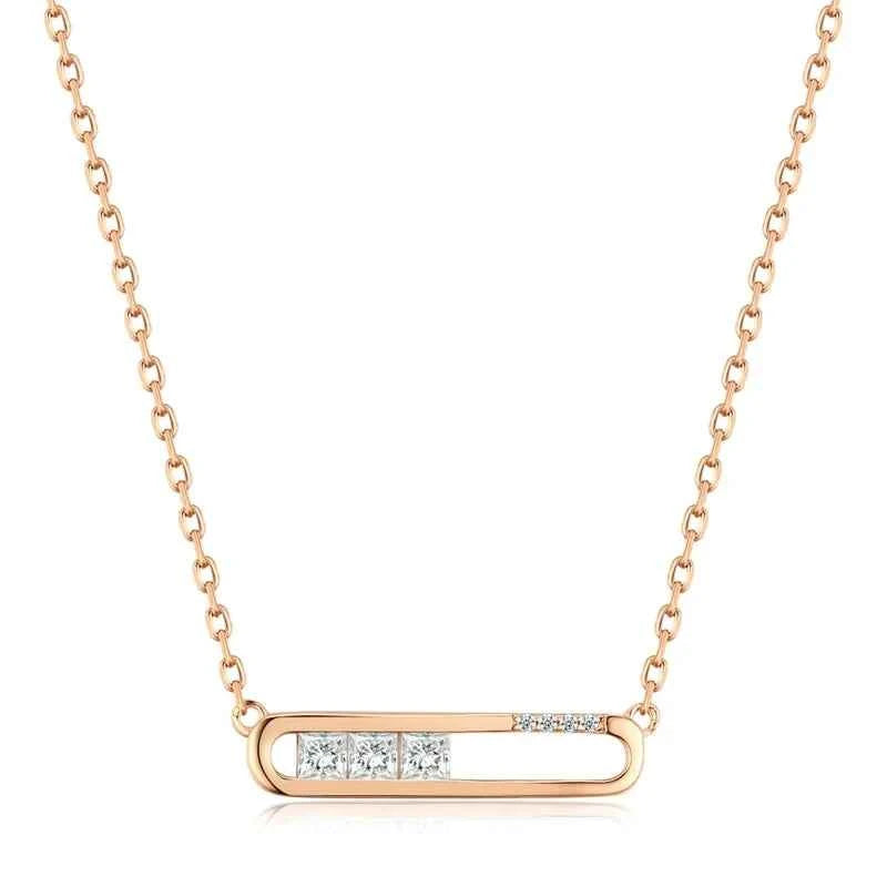 Rose Gold Geometric Bar Zircon Pendant Necklace