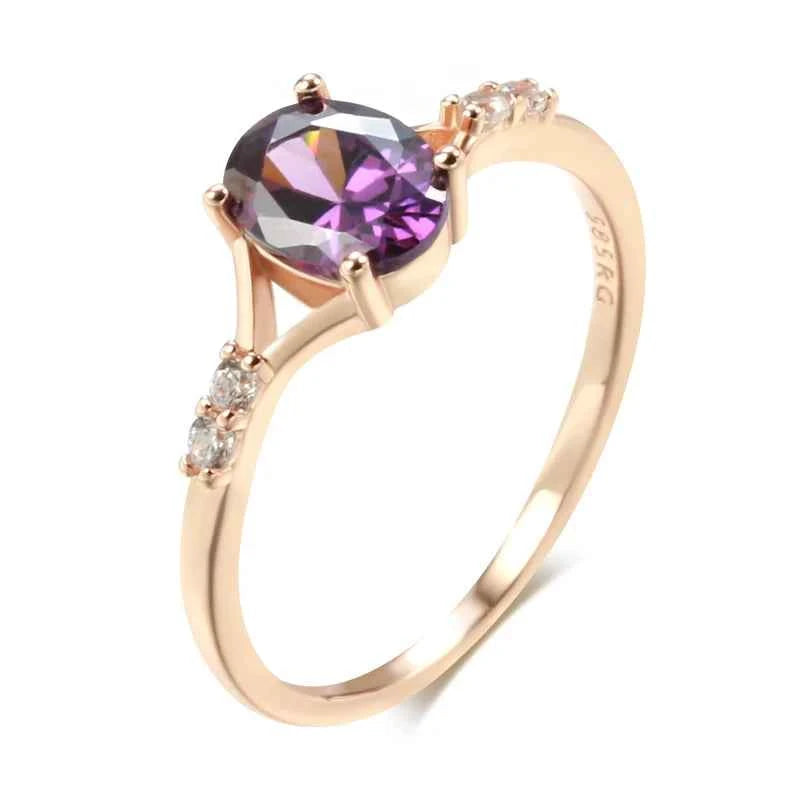 Oval Purple Zircon Solitaire with Side Accents