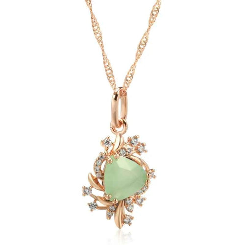 Rose Gold Floral Green Zircon Pendant Necklace