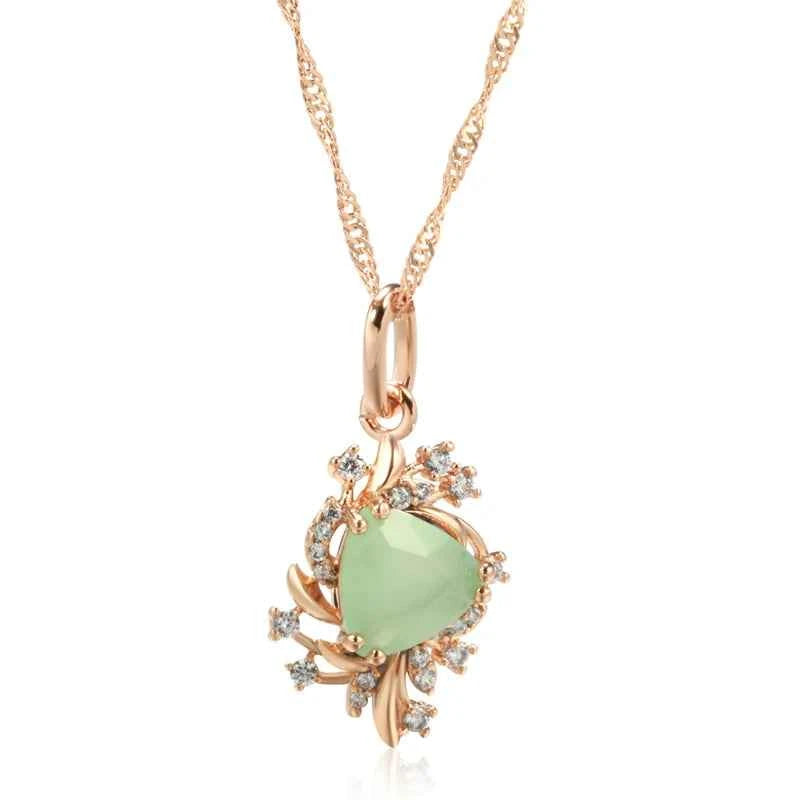 Rose Gold Floral Green Zircon Pendant Necklace