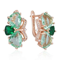 Rose Gold Two-Tone Green Zircon Drop Earrings
