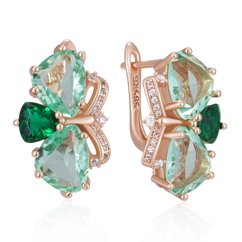 Rose Gold Two-Tone Green Zircon Drop Earrings