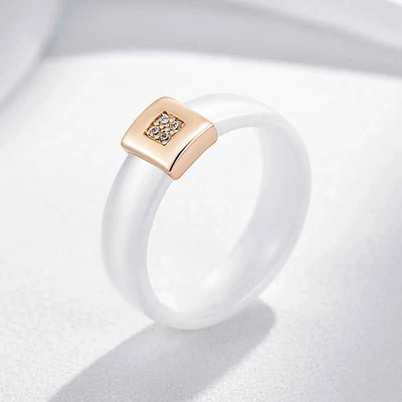 Rose Gold Black Ceramic Zircon Accent Ring