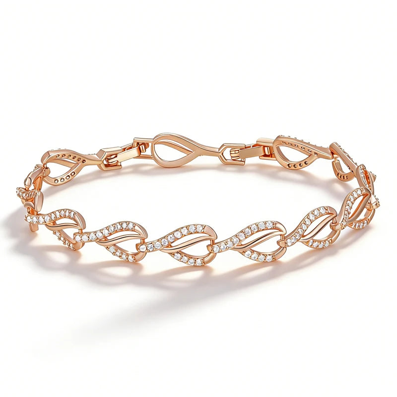 Twisted Leaf Zircon Pavé Bracelet - SEIYI