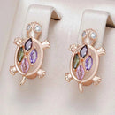 Rose Gold Multicolor Zircon Turtle Drop Earrings