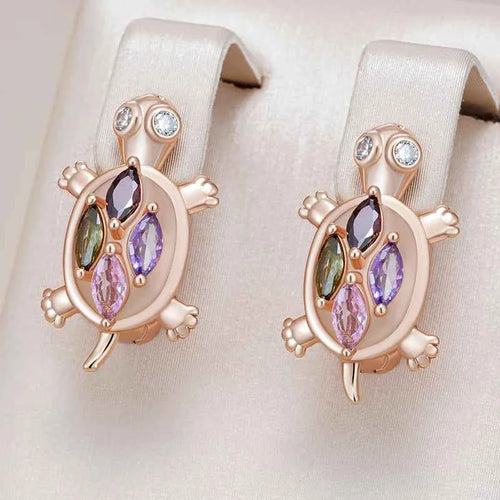 Rose Gold Multicolor Zircon Turtle Drop Earrings