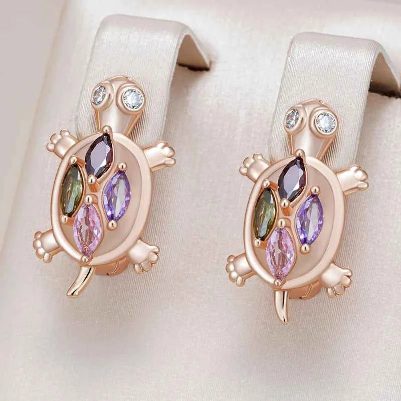 Rose Gold Multicolor Zircon Turtle Drop Earrings