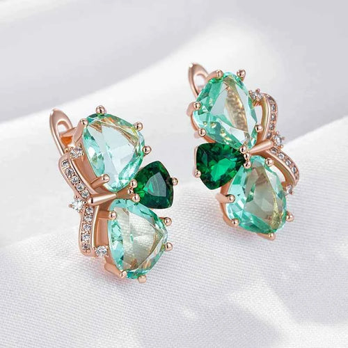 Rose Gold Two-Tone Green Zircon Drop Earrings