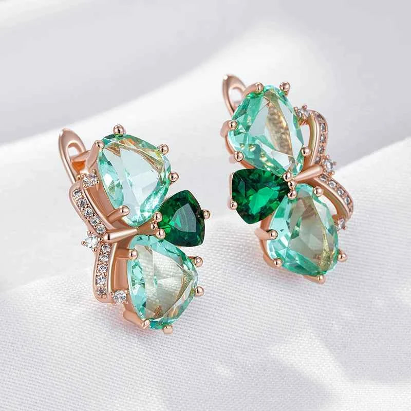 Rose Gold Two-Tone Green Zircon Drop Earrings