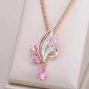 Rose Gold & Silver Pink Zircon Floral Pendant Necklace