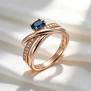Rose Gold Blue Zircon Crisscross Statement Ring