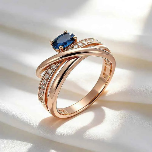 Rose Gold Blue Zircon Crisscross Statement Ring