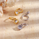 Bezel CZ Drop Hoop Earrings - SEIYI