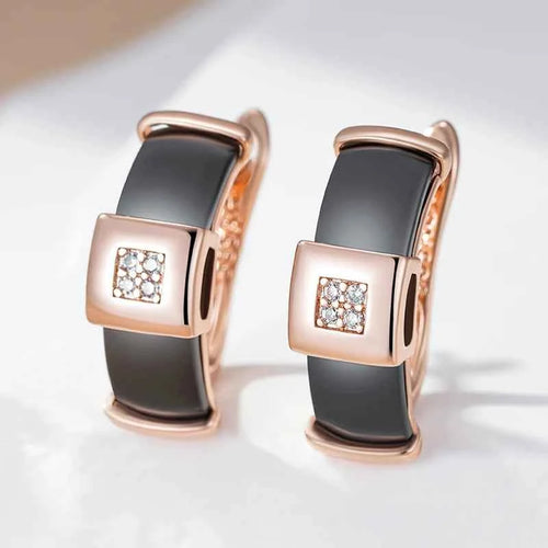 Rose Gold Black Ceramic Zircon Drop Earrings