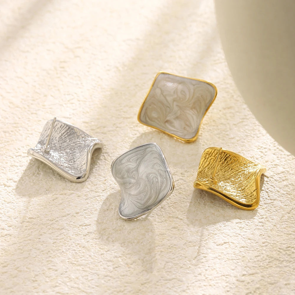 Swirl Enamel Irregular Square Studs - SEIYI
