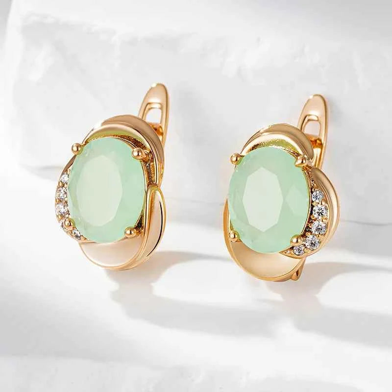 Rose Gold Green Fine Gemstone Earrings