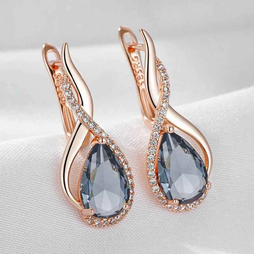 Rose Gold Grey Zircon Twisted Teardrop Earrings