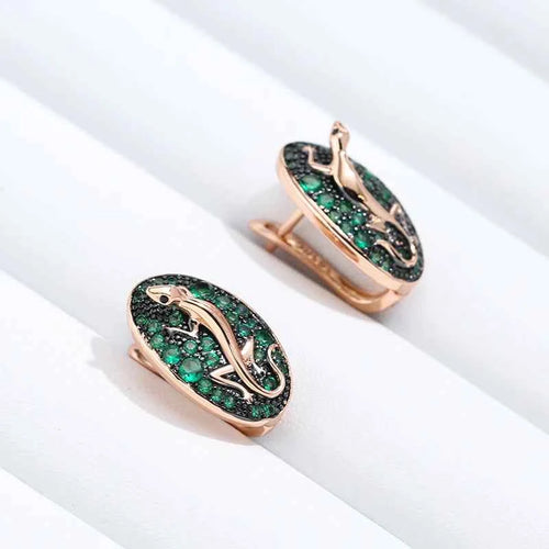 Rose Gold Green Zircon Lizard Drop Earrings