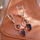 Rose Gold Purple Zircon Teardrop Long Drop Earrings