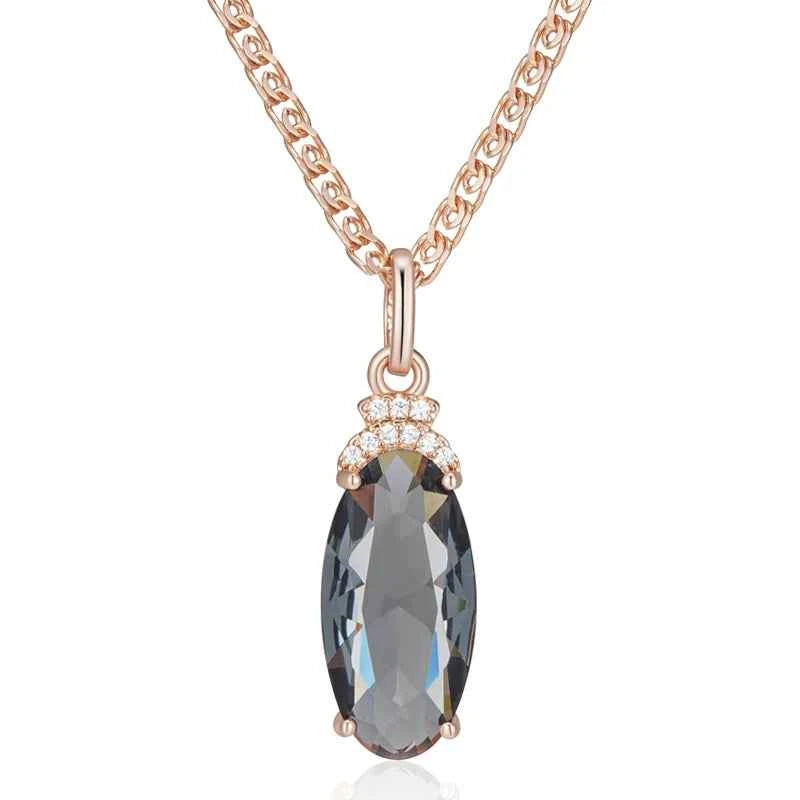 Rose Gold Smoky Gray Oval Zircon Pendant Necklace